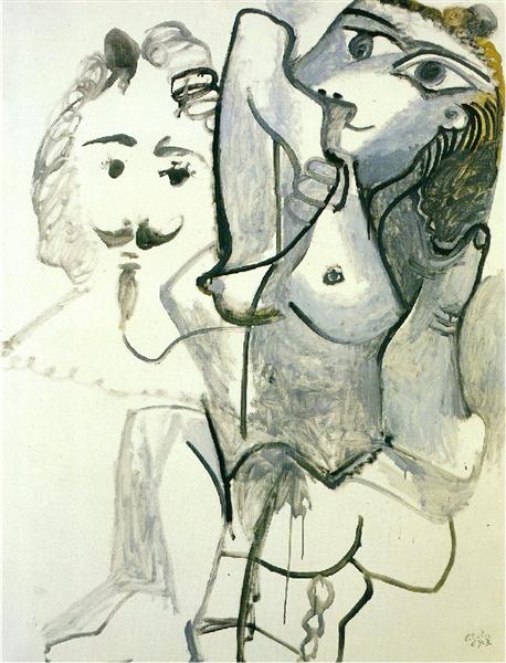 Pablo Picasso Classical Paintings Female Nude With Man'S Head